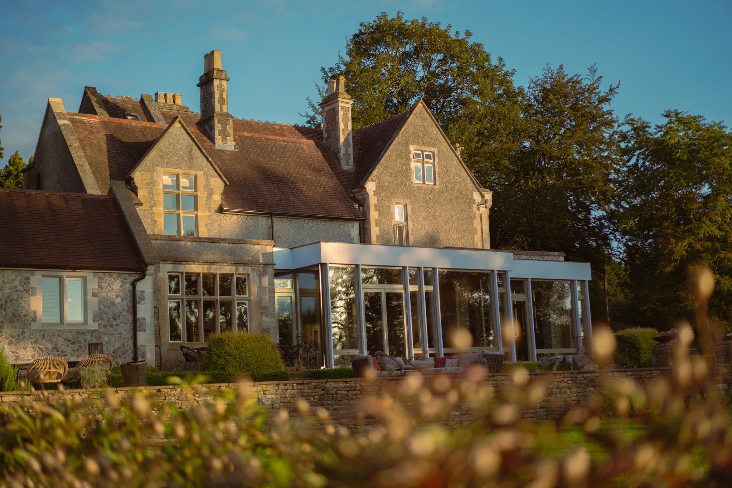 Somerleaze House at golden hour, Victorian estate, Somerset
