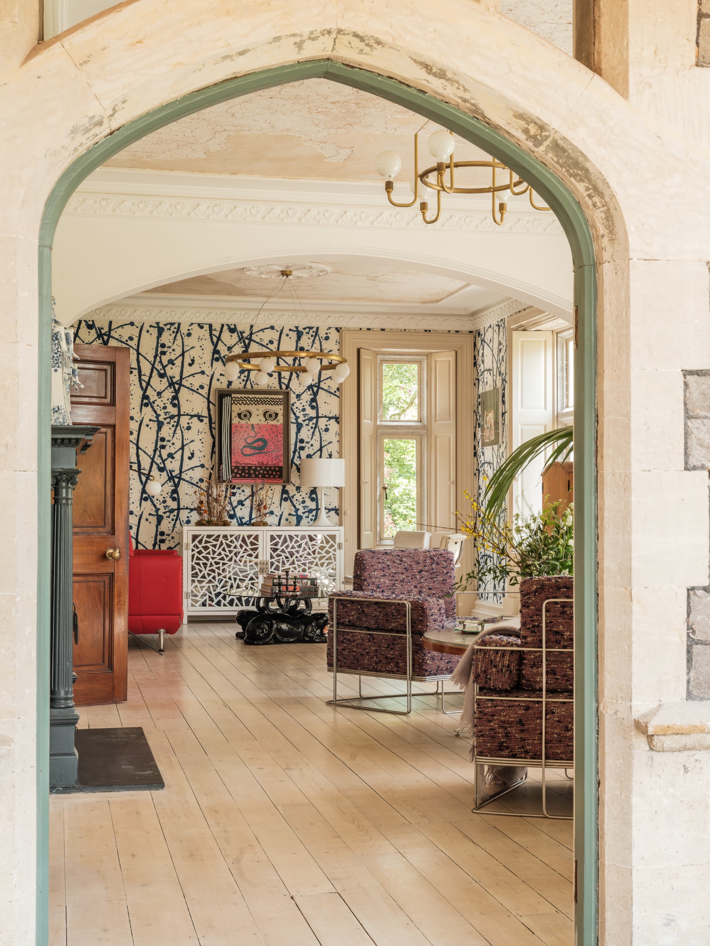 Somerleaze living room through the stone arch